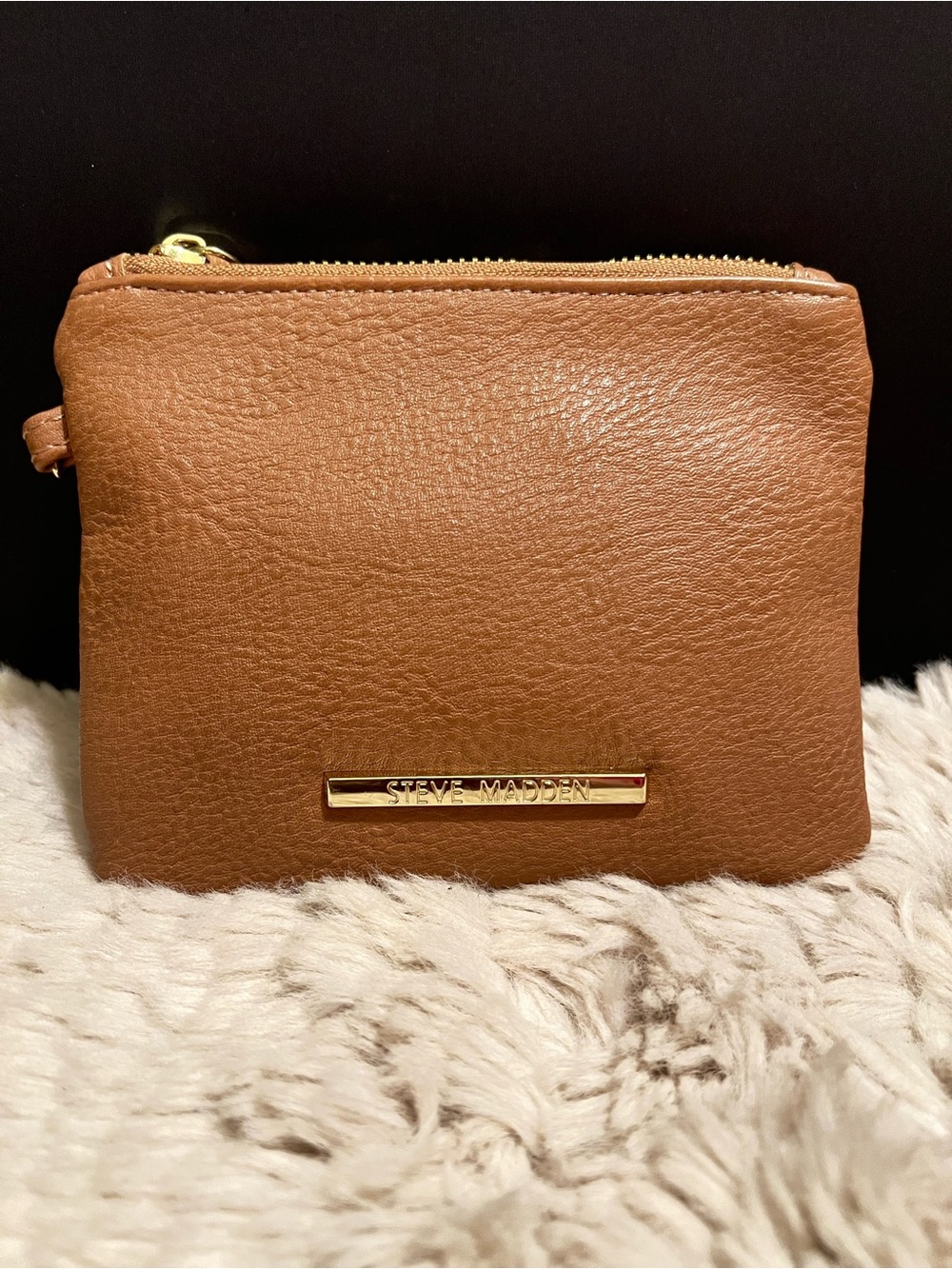 Steve Madden Brown Leather Pouch with Gold Accent